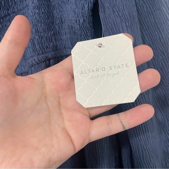 Altar'd State NWT Dark Blue Flowy Smocked Long Sleeve Mini Dress Size Large - Picture 9 of 10